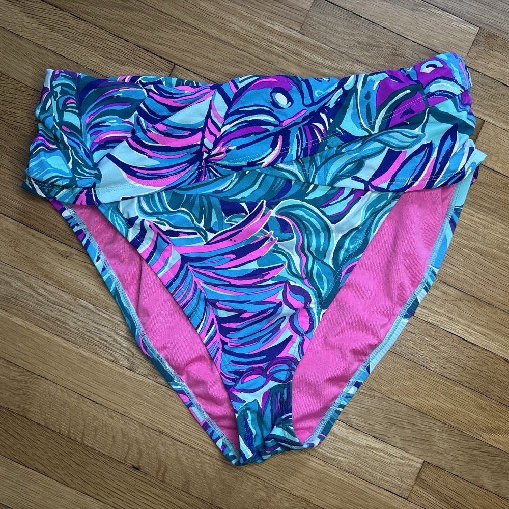 Lilly Pulitzer Bikini Swimsuit Bottom 12 High Waisted Lagoon Sarong Floral Pool